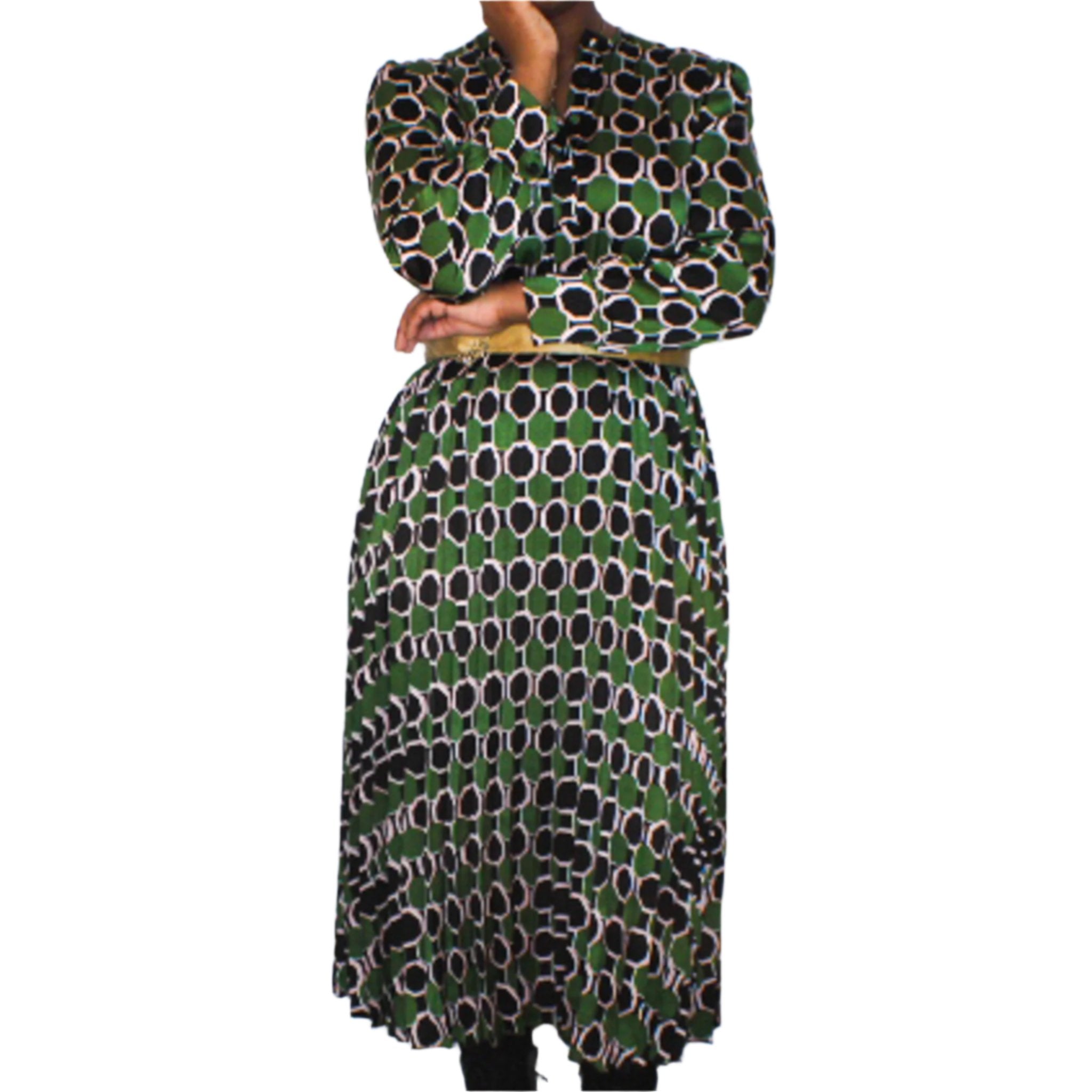 Emerald Geo-Chic Midi Dress by MiuMax, Size Medium