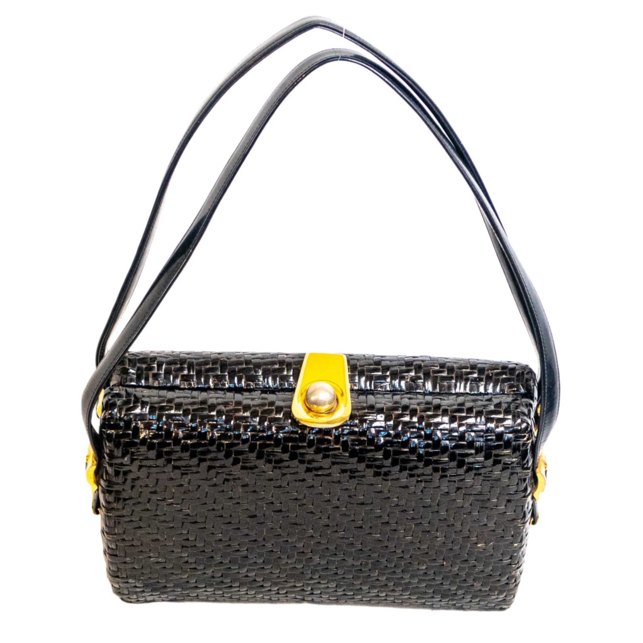 Vintage Black Woven Straw Handbag