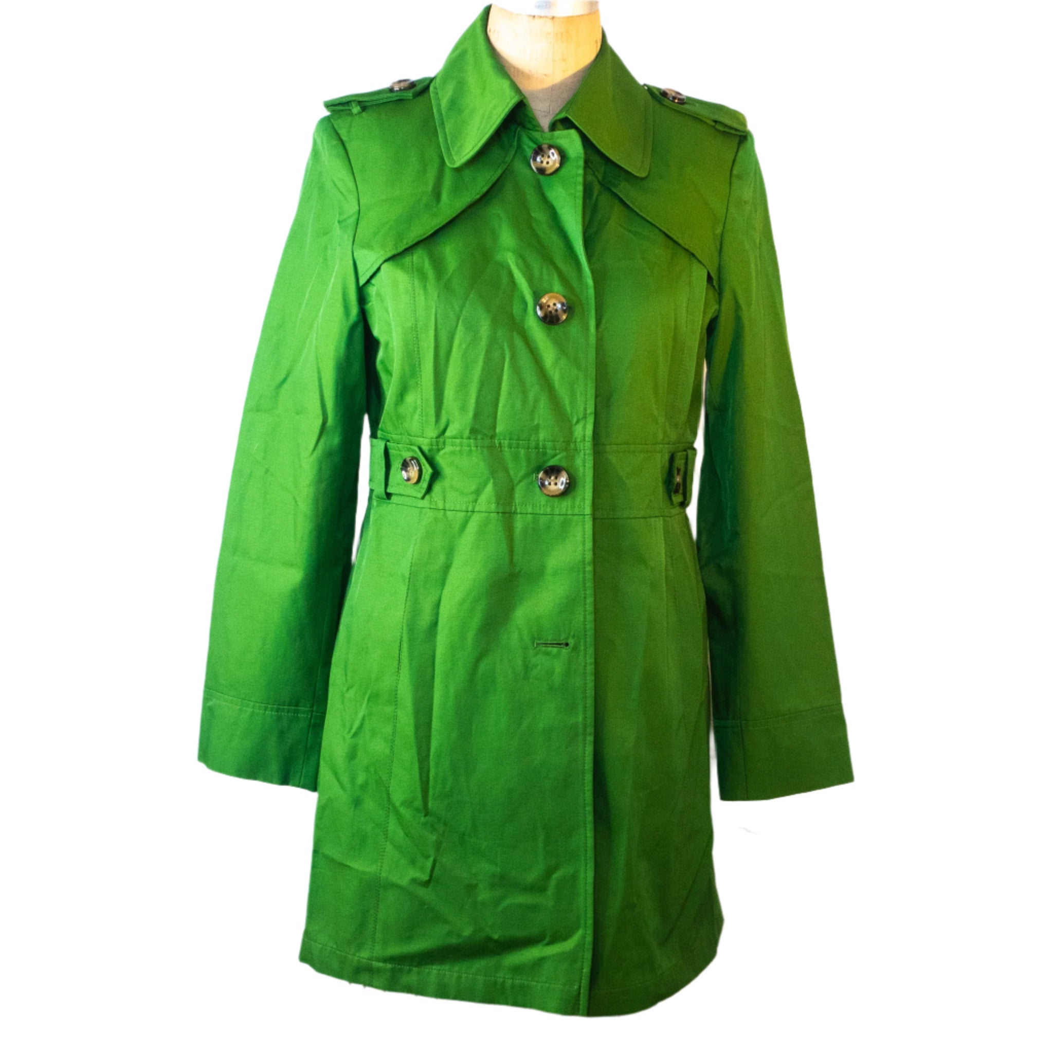 Emerald Elegance Trench Coat by Gallery, Size Medium