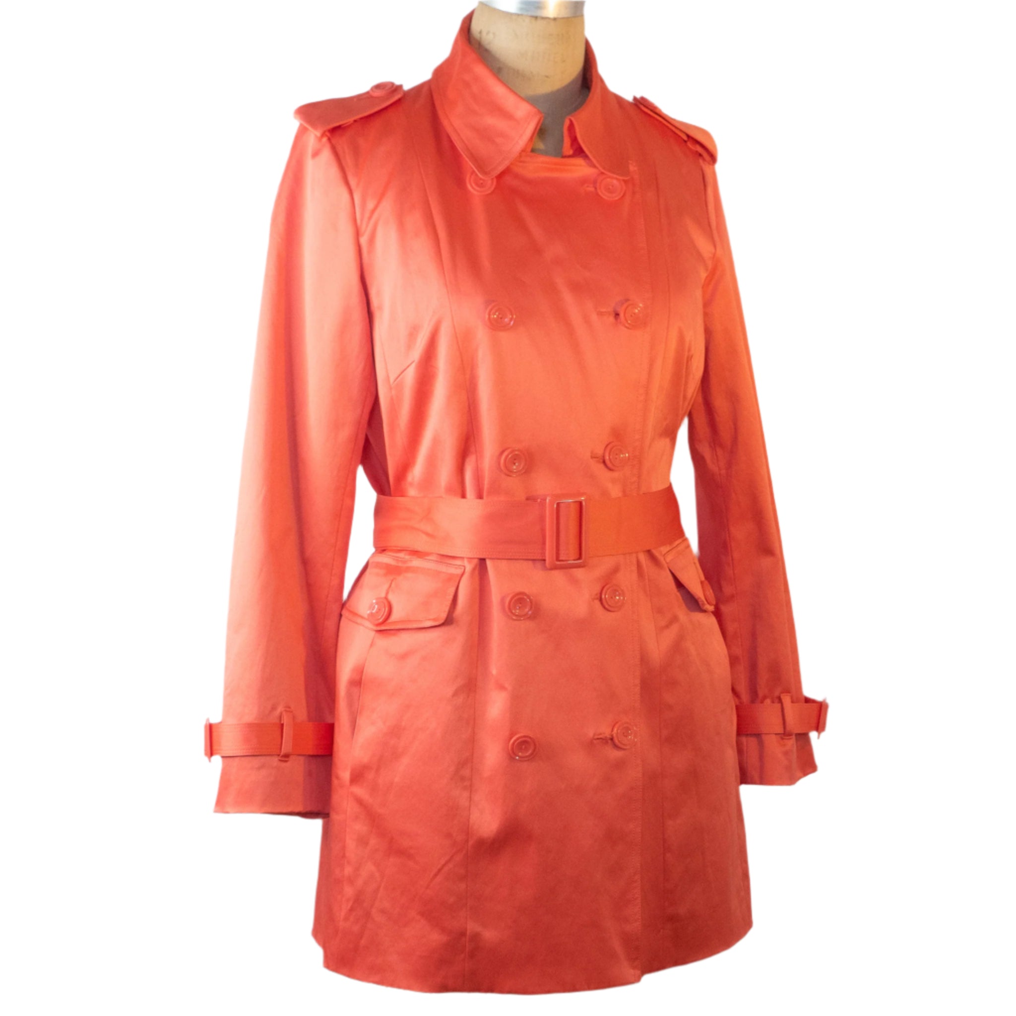 Joan Rivers Signature Coral Trench Coat, Size Medium