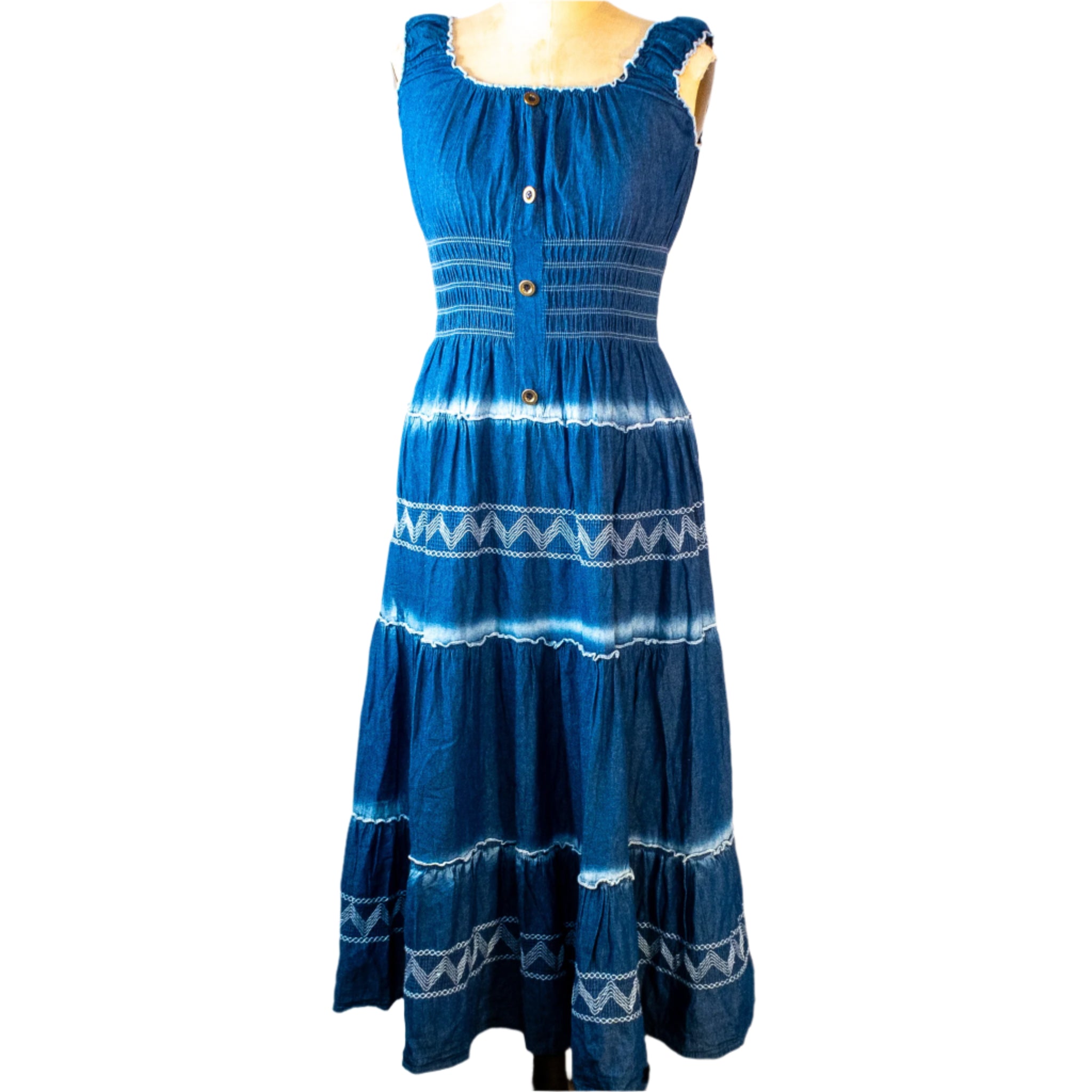 Indigo Boho Maxi Dress, Size Medium