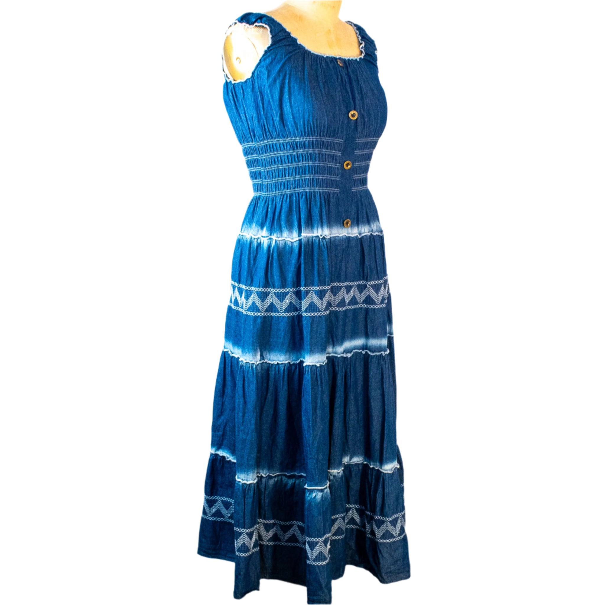 Indigo Boho Maxi Dress, Size Medium