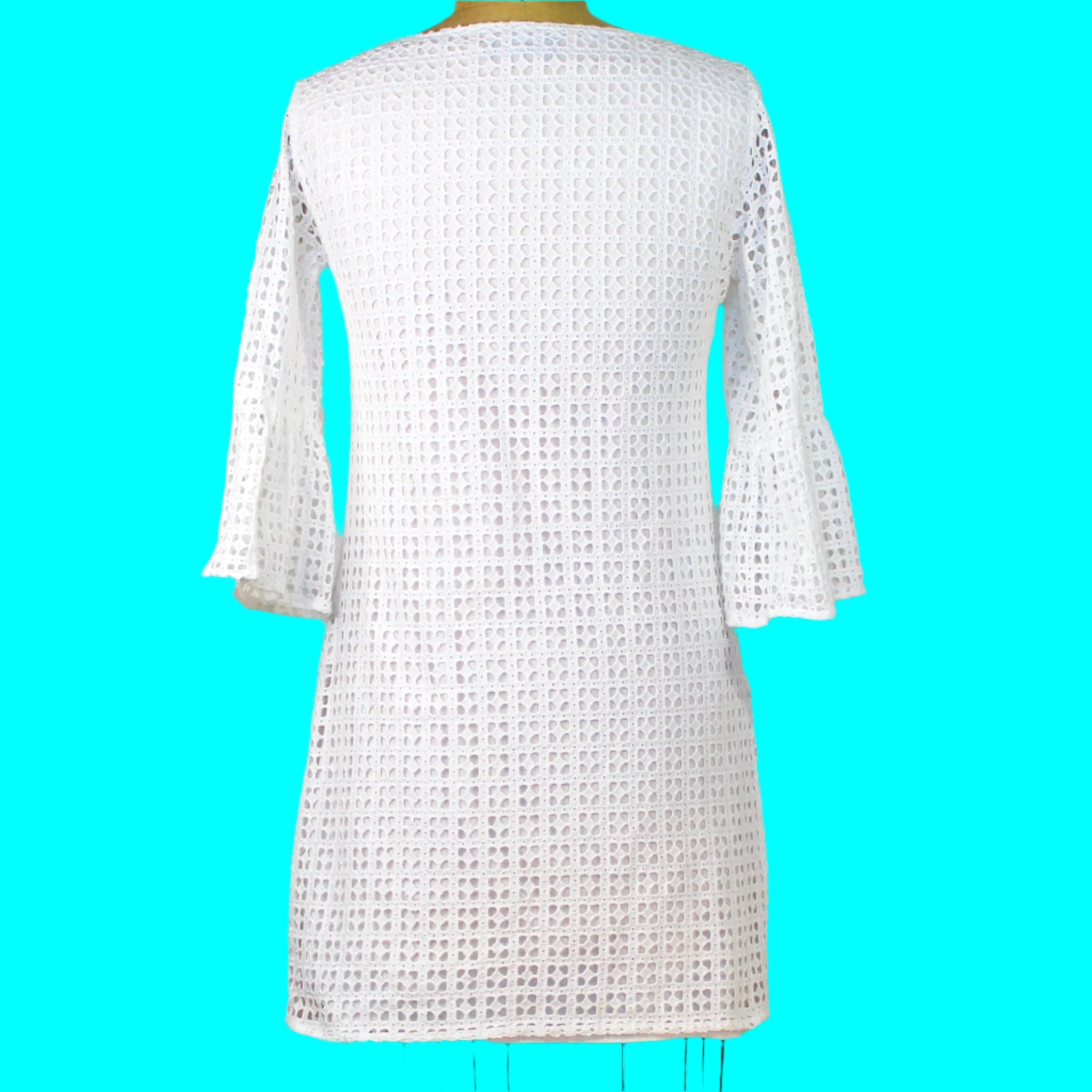 White Eyelet Bell Sleeve Dress by French Curve, Size X-Small