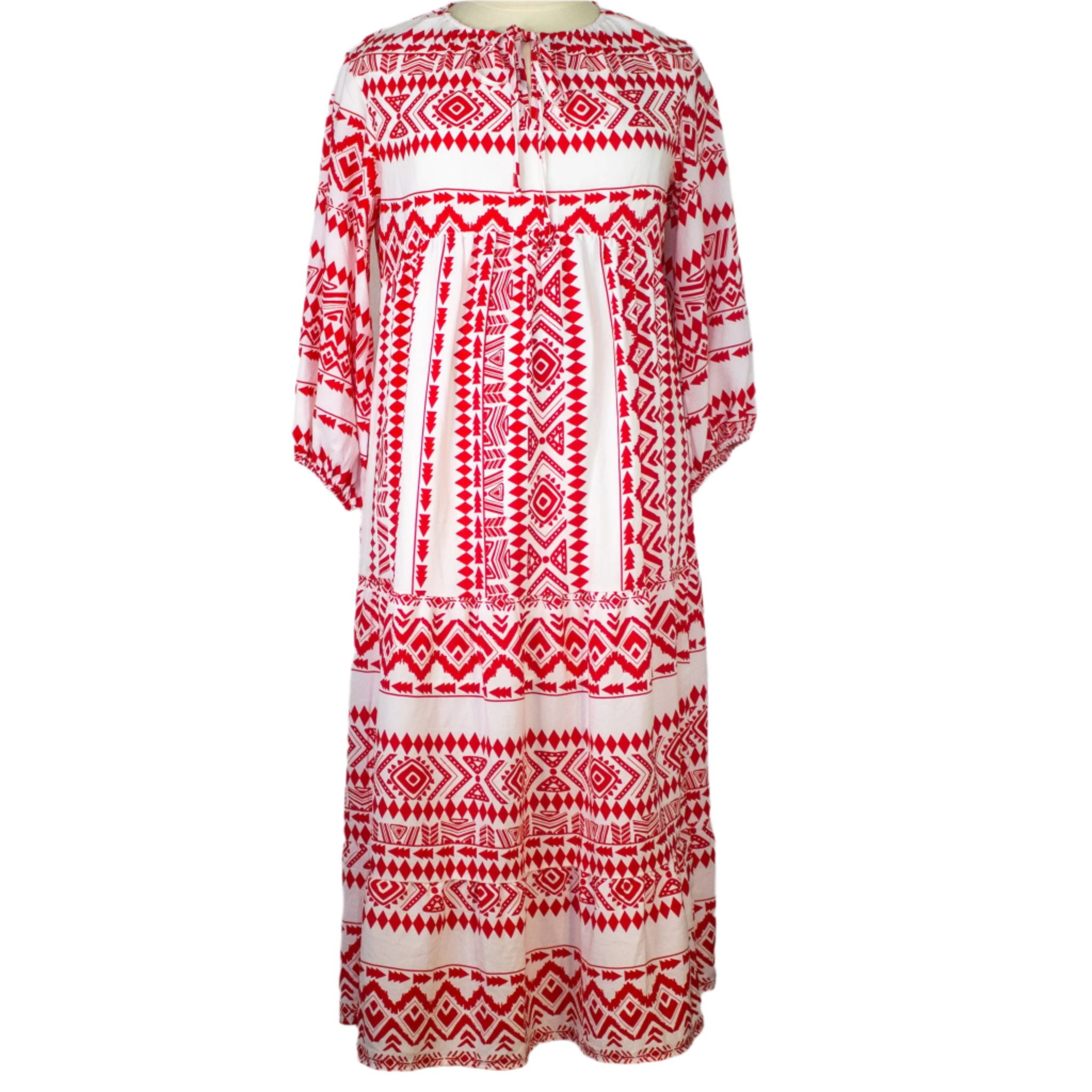 Red Geometric Print Boho Dress by Dokotoo, Size X-Large