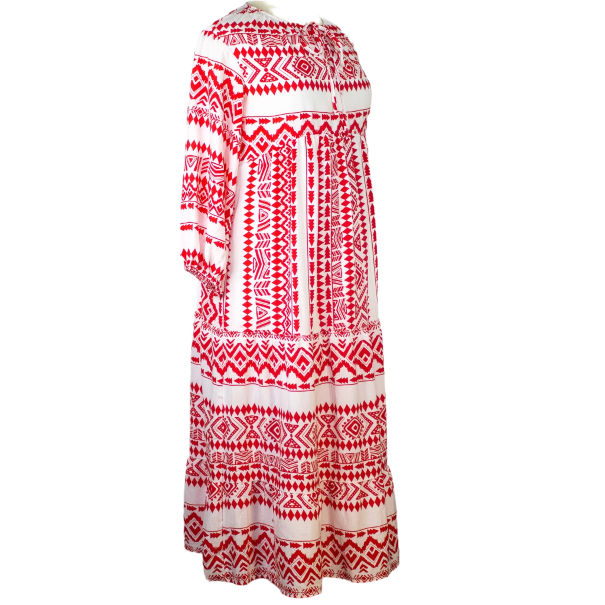 Red Geometric Print Boho Dress by Dokotoo, Size X-Large