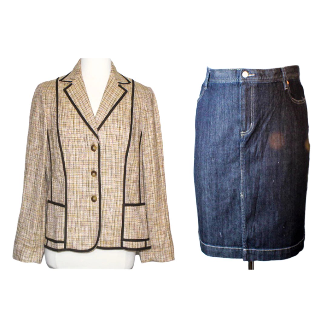 Timeless Tweed Blazer & Jean Skirt Duo, Size 20